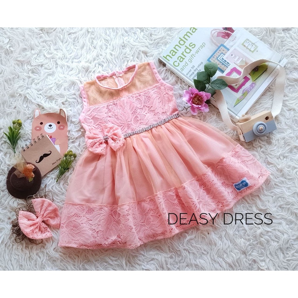 Deasy Dress/Dress Brukat Model Terbaru/Dress Cantik Wanita Warna Peach/Dress Terkini/Dress Murah/Dre