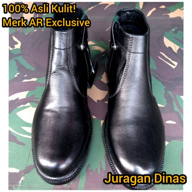 Sepatu PDH resleting samping merk AR Exclusive hitam dove