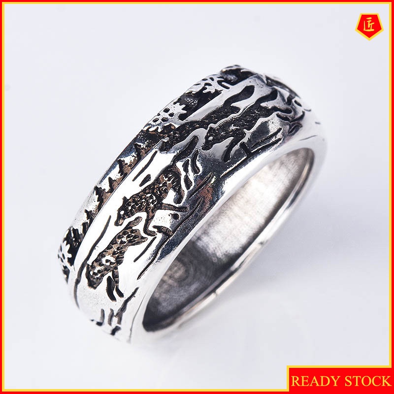 [Ready Stock]New S925 Silver Vintage Carved Wolf Ring