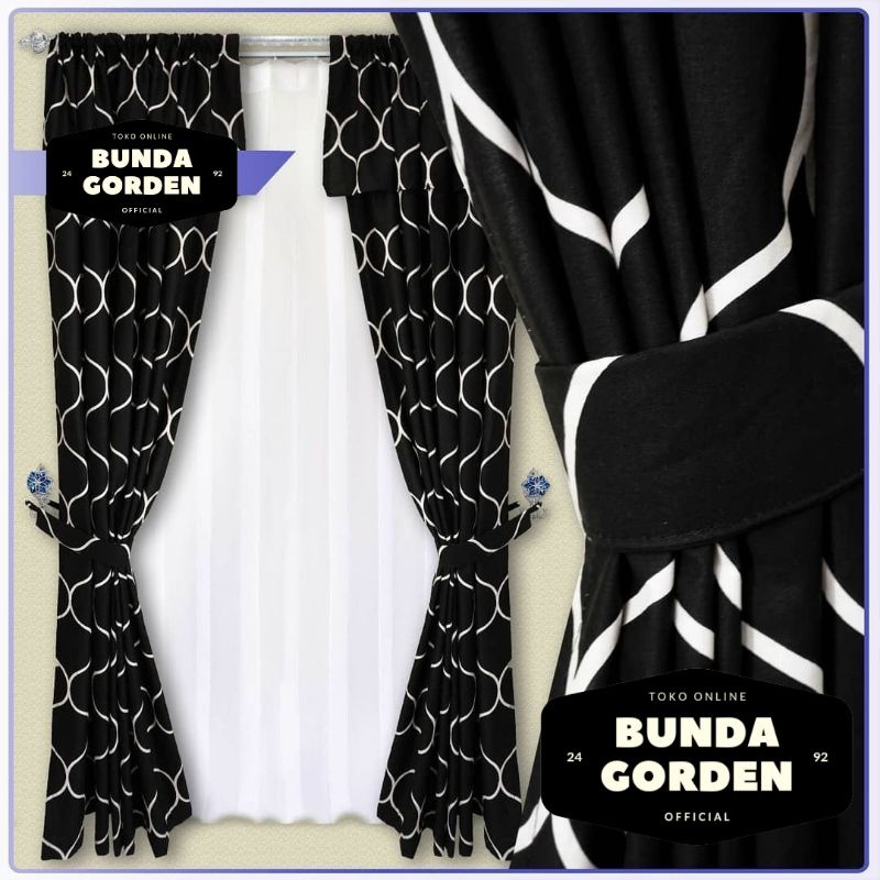 Bunda Gorden Minimalis Jendela Bahan Katun Model Serut Warna Hitam Terlaris Curtain Pintu Kamar Tidu