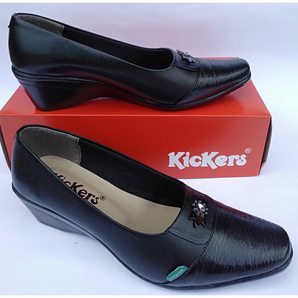 Sepatu pantofel wanita kickers kulit asli original formal kerja kantor fantofel wedges tinggi 5cmCOD