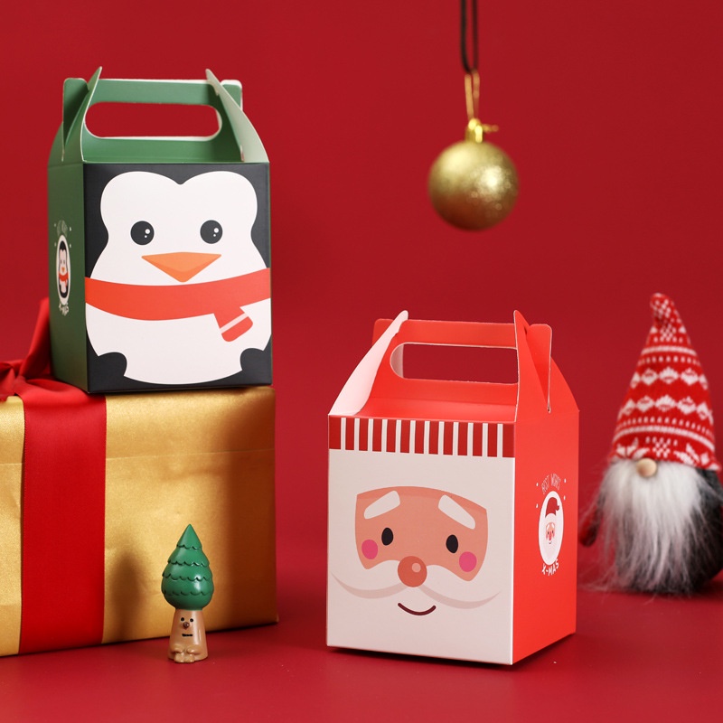 [Christmas Products] 4 Designs 9x9x10cm Red White Christmas Apple Boxes Gift Box Candy Boxes