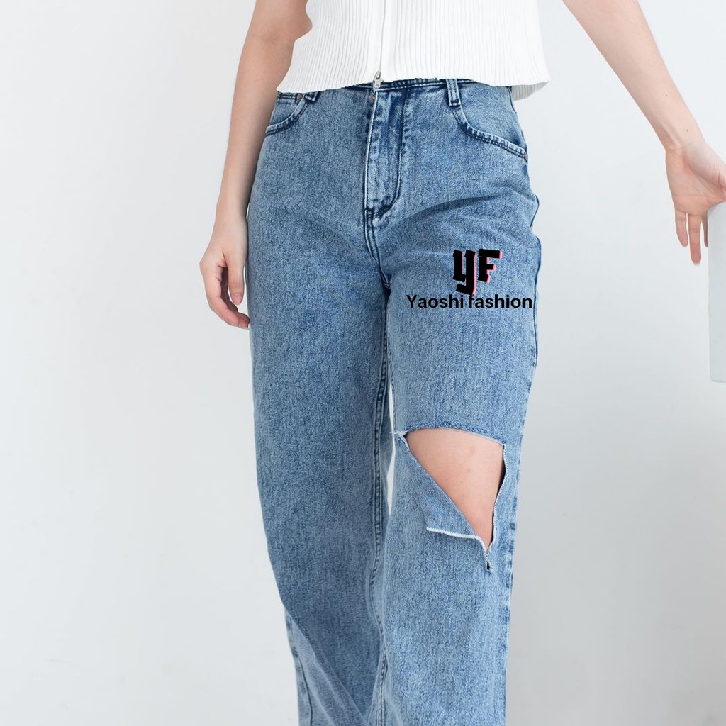 YAOSHI STORE - Celana Pinggang Tinggi Kulot Jeans Wanita- BF Jeans Kulot Jeans Shana