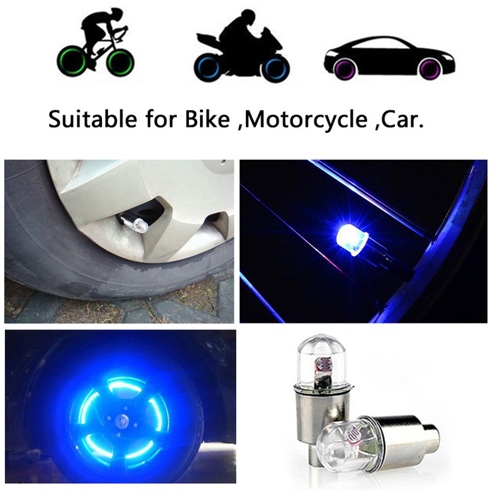 2Pcs Tutup Pentil Ban Sepeda / Motor dengan Lampu Neon LED Aneka Warna