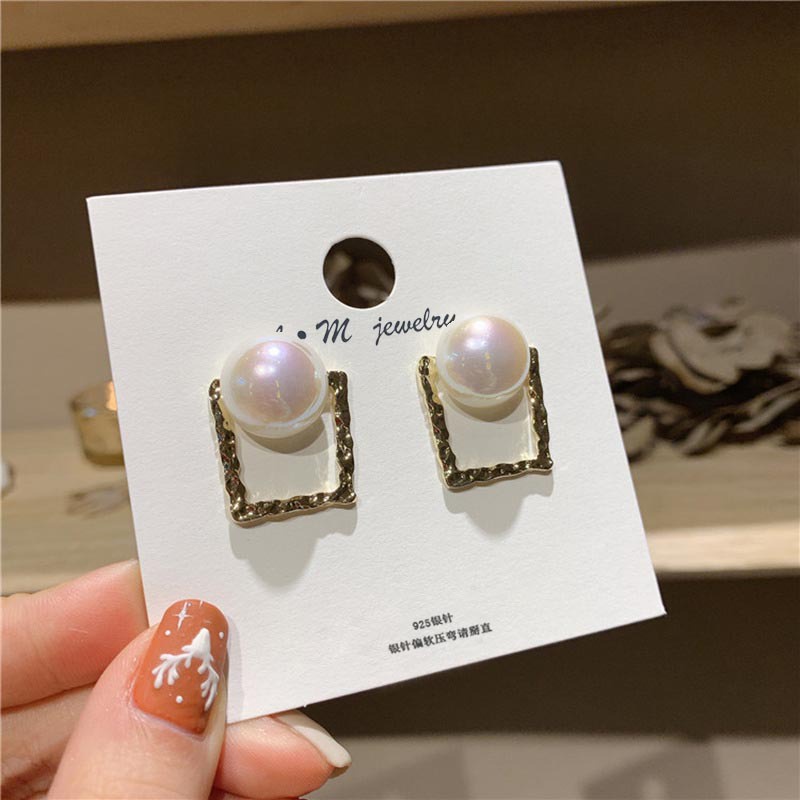 Sterling silver jarum gaya dingin Pearl metal stud anting-anting Korea bermutu tinggi Pearl vintage