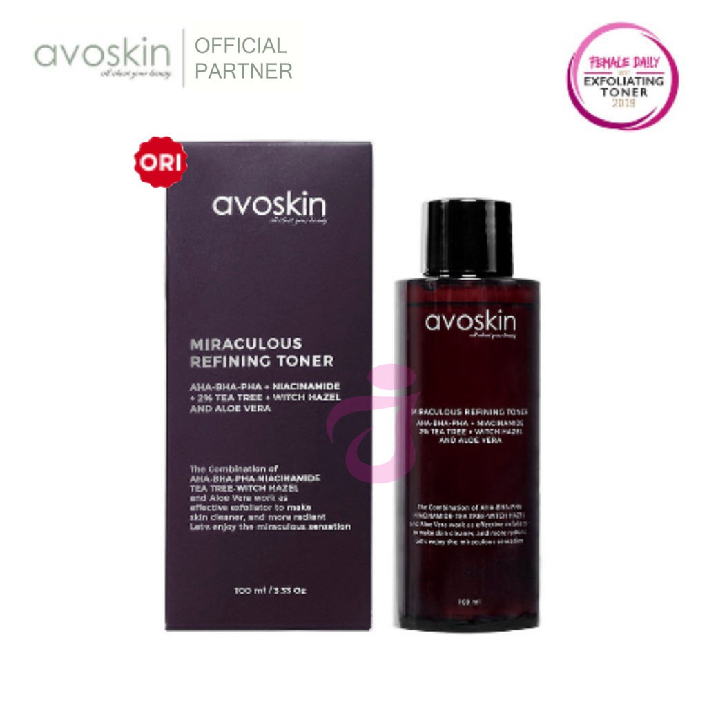 AVOSKIN MIRACULOUS REFINING TONER - AHA BHA PHA Niacinamide exfoliator wajah glowing cerah bersinar