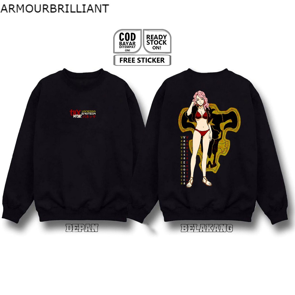 SWEATER CREWNECK VANESSA ENOTECA BLACK CLOVER WAIFU WIBU OTAKU AHEGAO BAJU JEPANG JAPANESSE TM