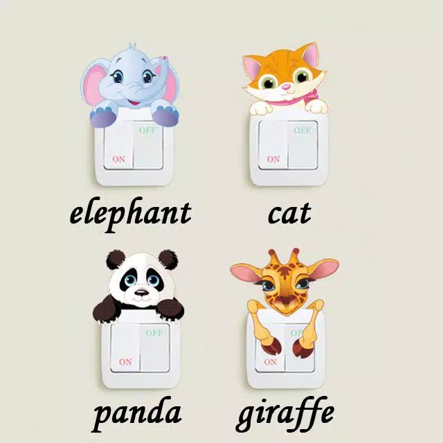 Sticker switch saklar binatang lucu - stiker dinding hewan animal jerapah gajah panda kucing imut