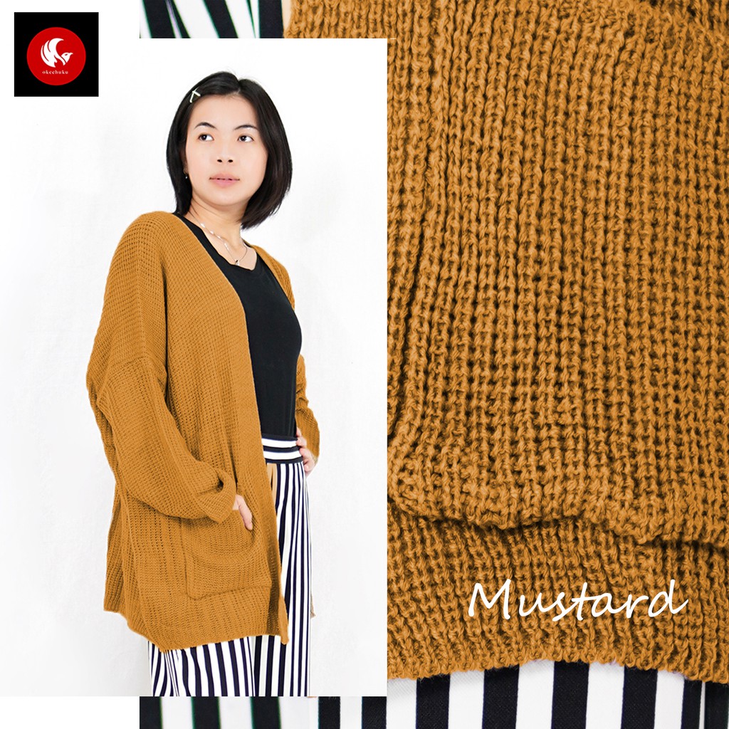 OKECHUKU Oversize Lavella Kardigan Wanita Outer Wanita Cardigan Rajut-Mustard