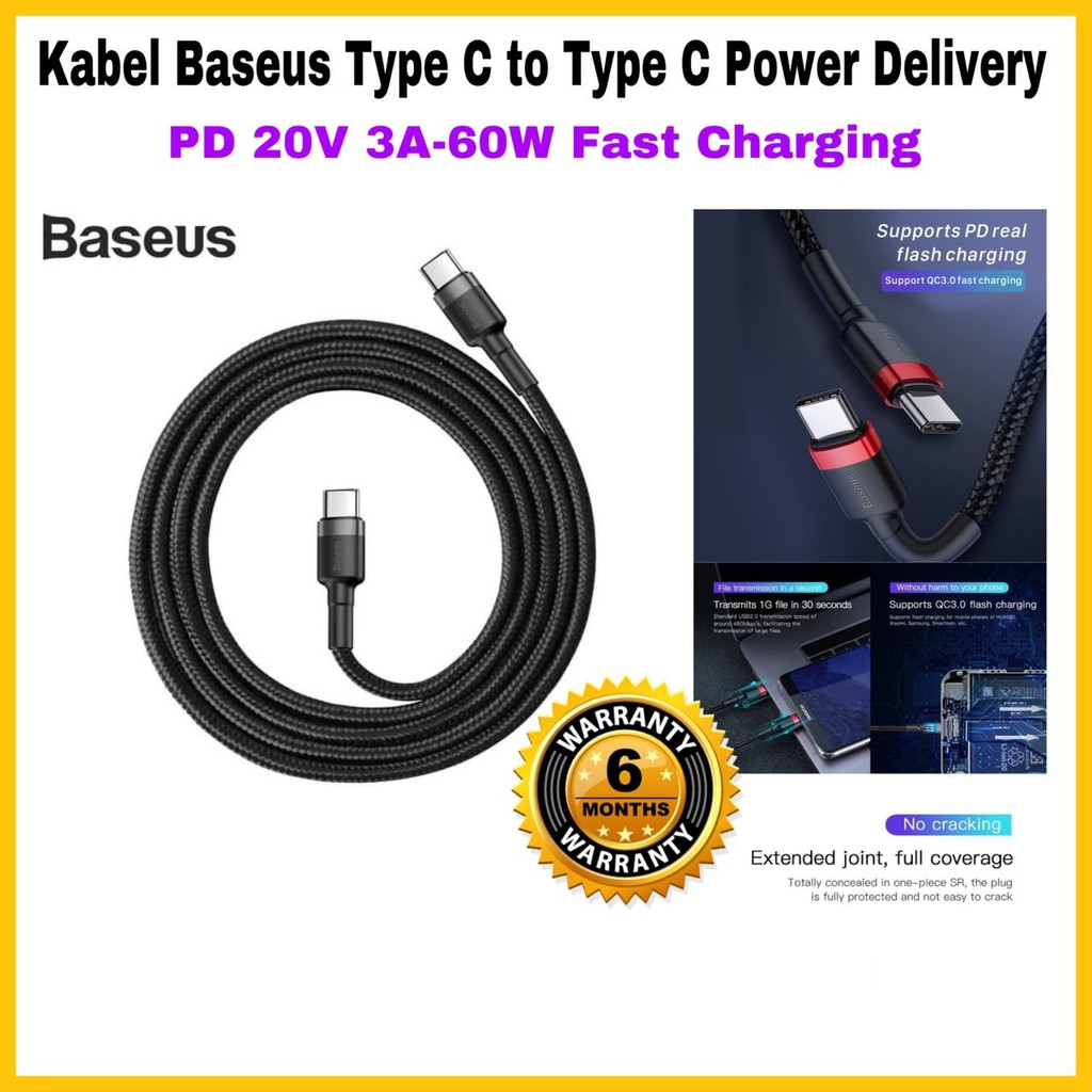 Kabel Baseus Type C to Type C Power Delivery - PD 20V 3A - 60W