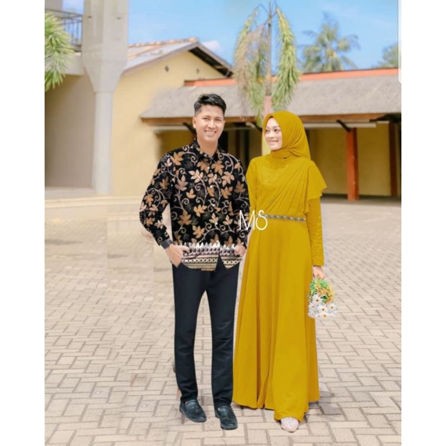 CP CARITA BATIK, COUPLE PASANGAN, MOSCREPE BRUKAT, GAMIS HIJAB MUSLIM, MAXY DRESS