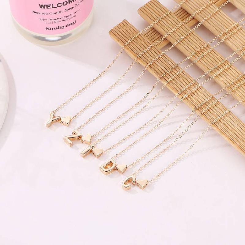 Kalung Choker Liontin Inisial Hati Kecil Bahan Logam Lapis Emas Perak Untuk Wanita