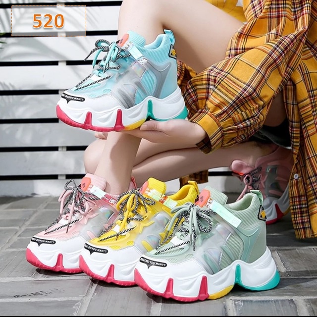 Sepatu Wanita Wedges Tali Cewek Rockabye Sole 8 cm Pink Kuning Tosca Hijau (520)