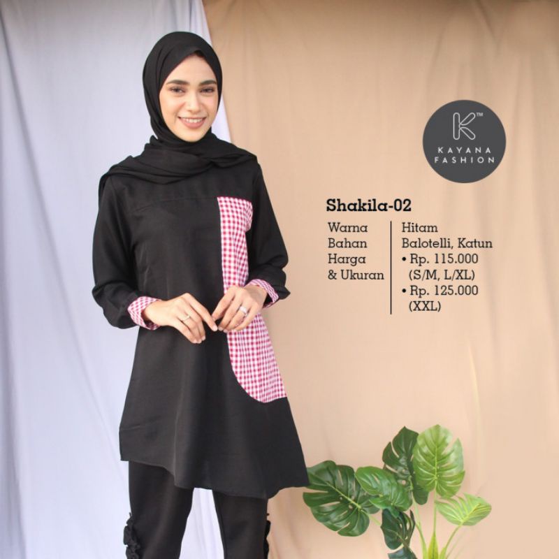 SYAKILA BAJU ATASAN WANITA POLOS KOMBINASI KOTAK KOTAK