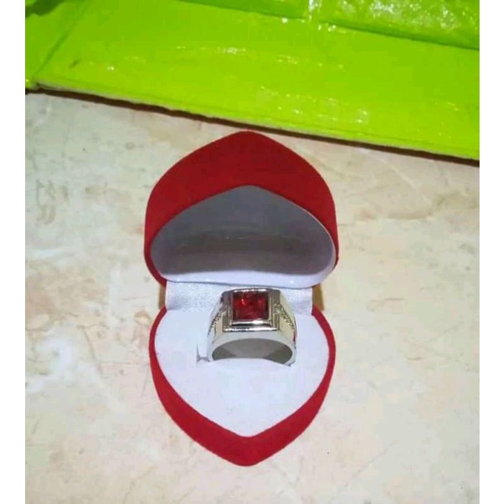 CINCIN PRIA TITANIUM BATU NATURAL HIJAU / MERAH ZIRCON RUBY GARNET