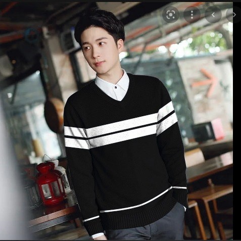 Sweater Pria Keren Murah Switer Cowok Murah XXL Rajut V Neck Marcelino / Baju Cowok Murah Lengan Pan