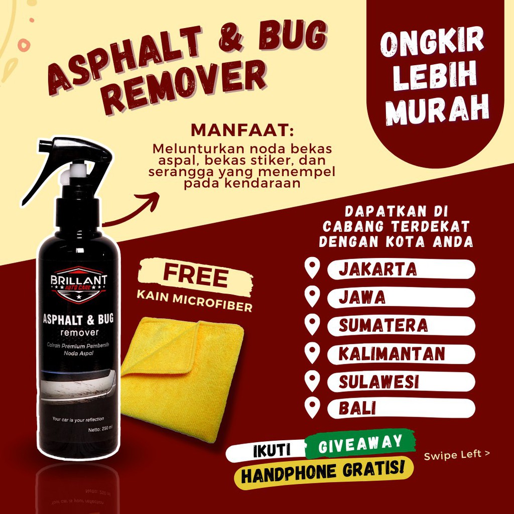 Tar Remover Pembersih Noda Aspal Pembersih Noda Serangga Penghilang Bekas Lem Free Lap Microfiber