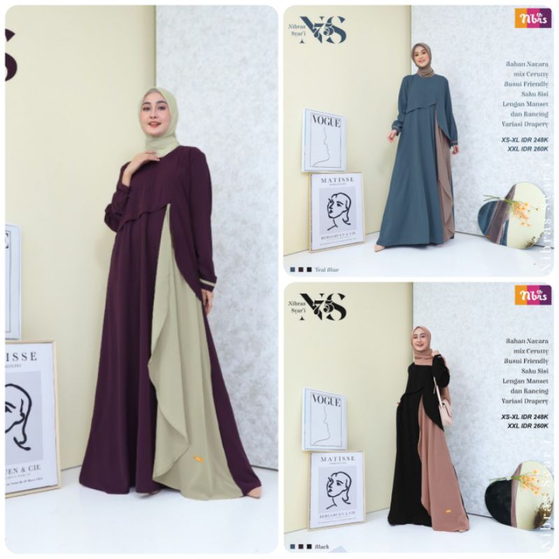 GAMIS NIBRAS NS 075//PAKAIAN MUSLIM WANITA//BLACK/BURGUNDY/BLUE XS/S/M/L/XL/XXL