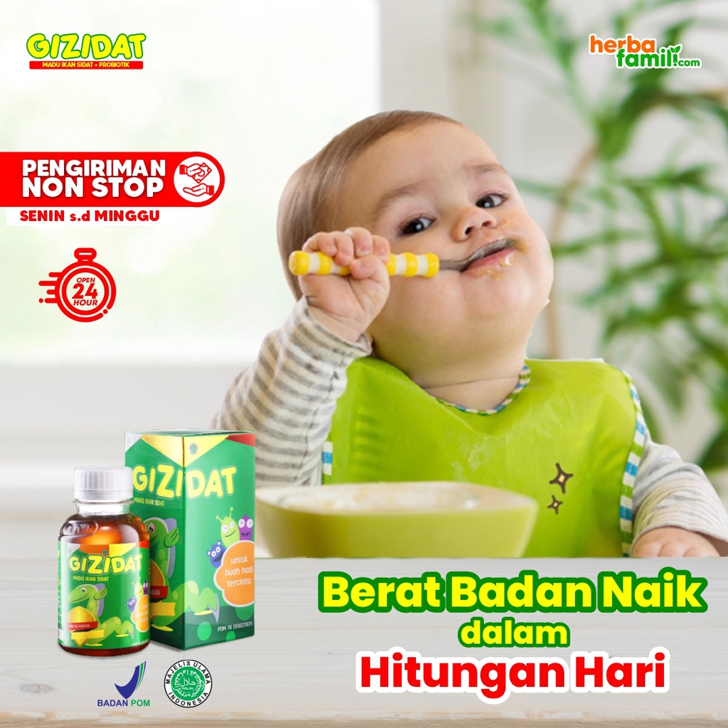 Gizidat Madu Gemuk Anak - Multivitamin Nutrisi Penambah Nafsu Makan &amp; Berat Badan Tingkatkan Daya Tubuh Lancarkan Pencernaan Ekstrak Ikan Sidat Original Isi 130ml