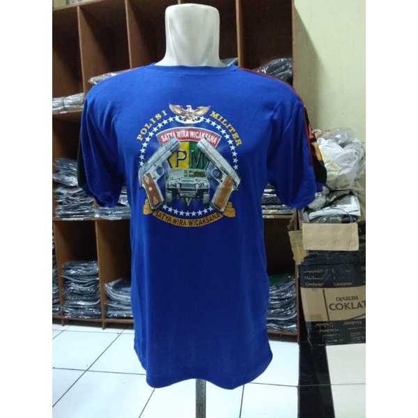 Kaos Kombinasi PM biru benhur|Kaos dalam Polisi Militer biru lengan pendek|Kaos PM AD pundak tulisan