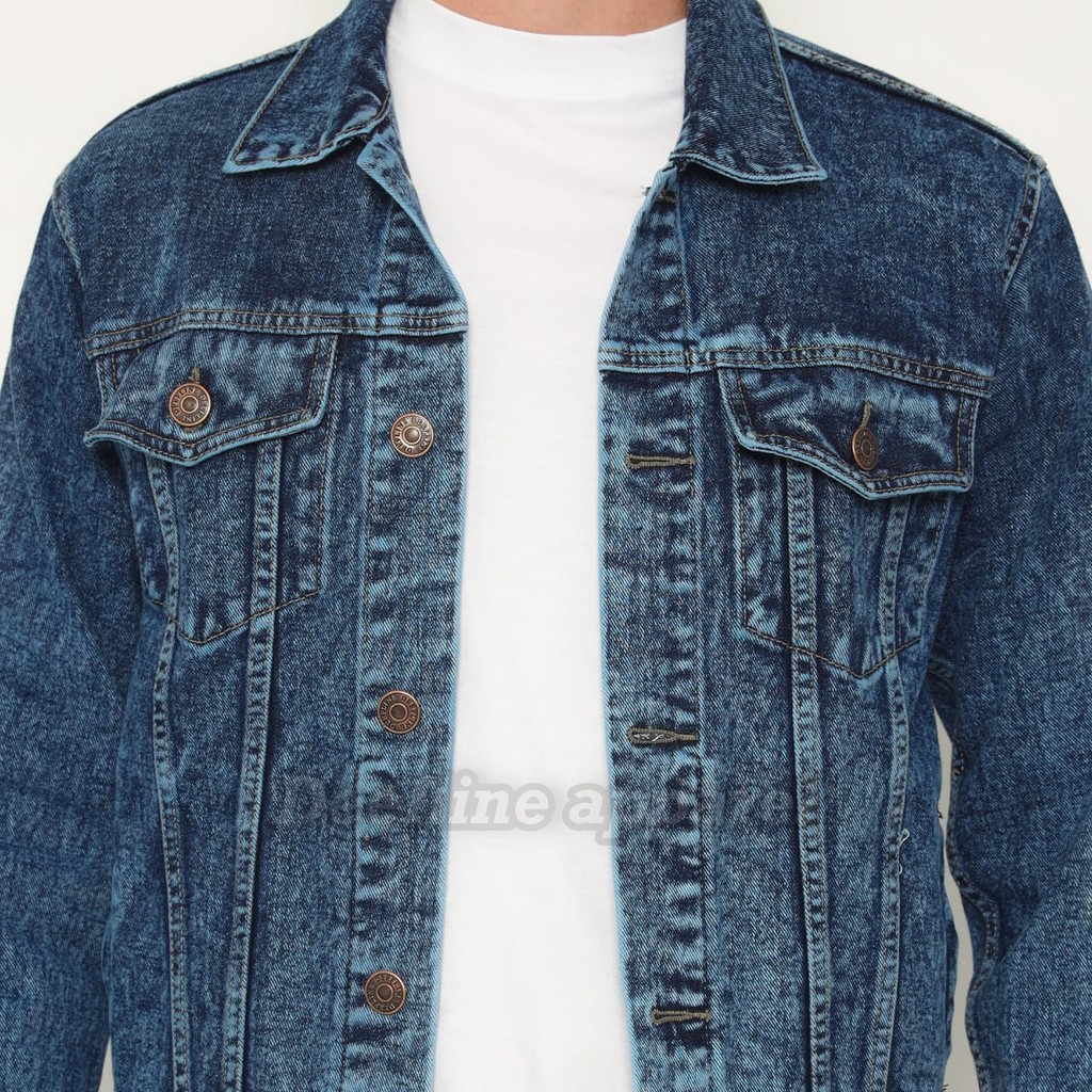 Jaket Jeans Pria -  Jaket Denim - Jaket Terkini - Jaket Sandwash Blue - Jaket Deefline Apparel