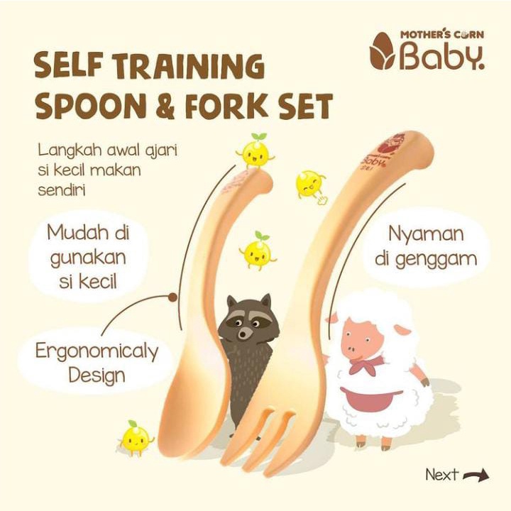 MOTHERS CORN SELF SPOON&amp;FORK SET / SENDOK DAN GARPU MAKAN BAYI