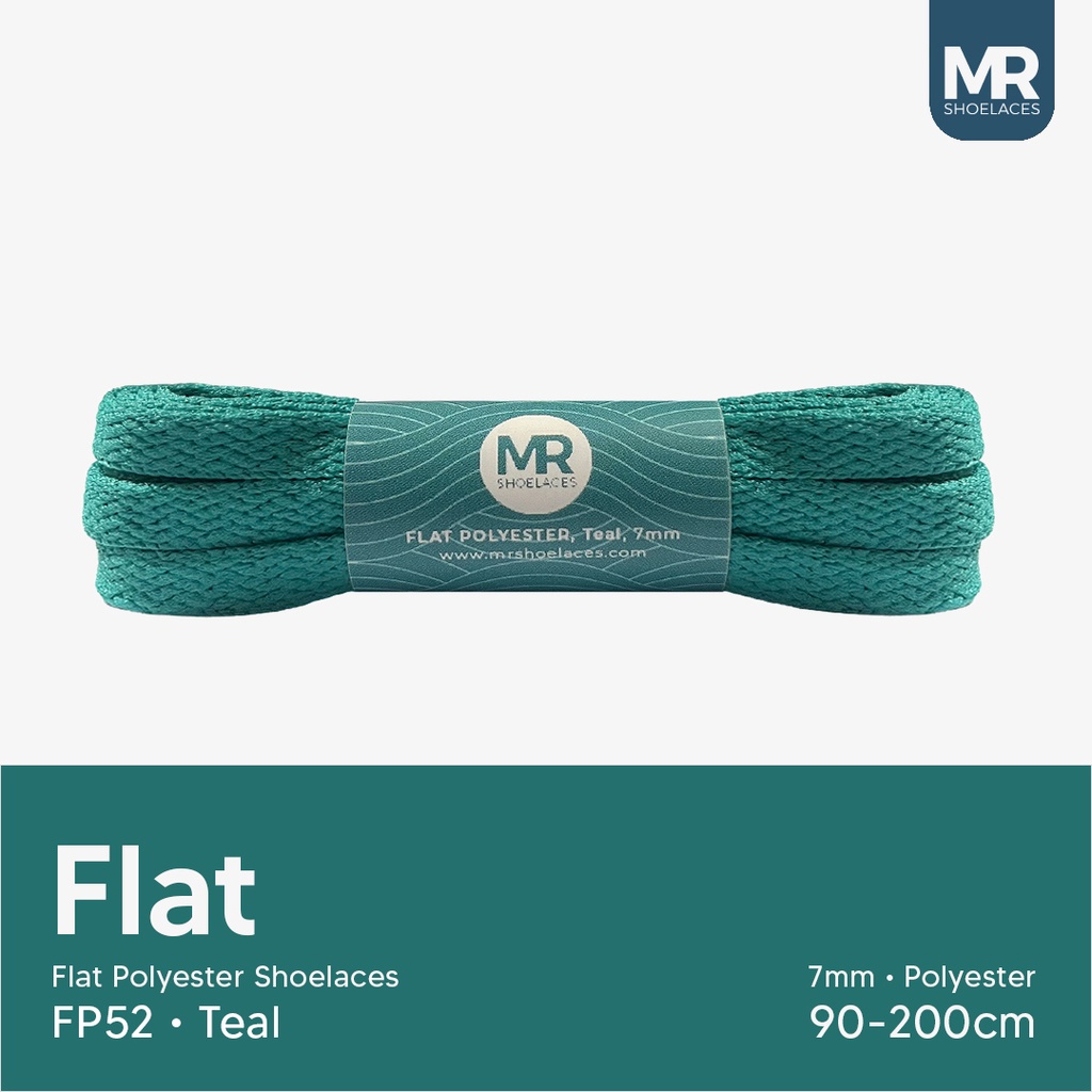 Original MR Shoelaces FP52 Teal (Biru Kehijauan) Tali Sepatu Polyester Pipih Flat 7mm 80cm 90cm 100cm 120cm 130cm 150cm 180cm 200cm untuk Sneakers - Premium Shoelace Gepeng