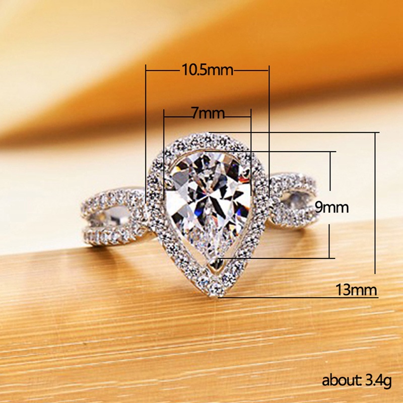 Cincin Bentuk Tetesan Air Bahan Cubic Zirconia AAA Untuk Wanita