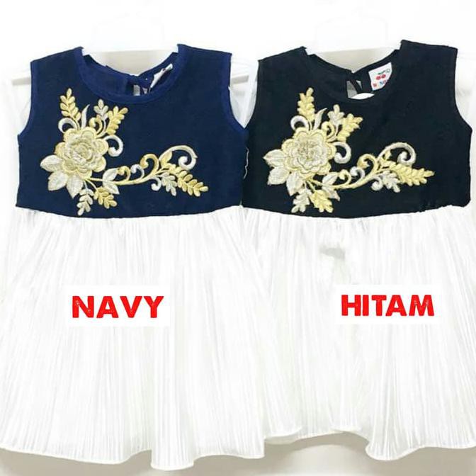 PROMO BAJU DRESS PESTA KONDANGAN BAYI PEREMPUAN BAWAH PUTIH PLISKET - 6-9 BULAN, HITAM TERATAS