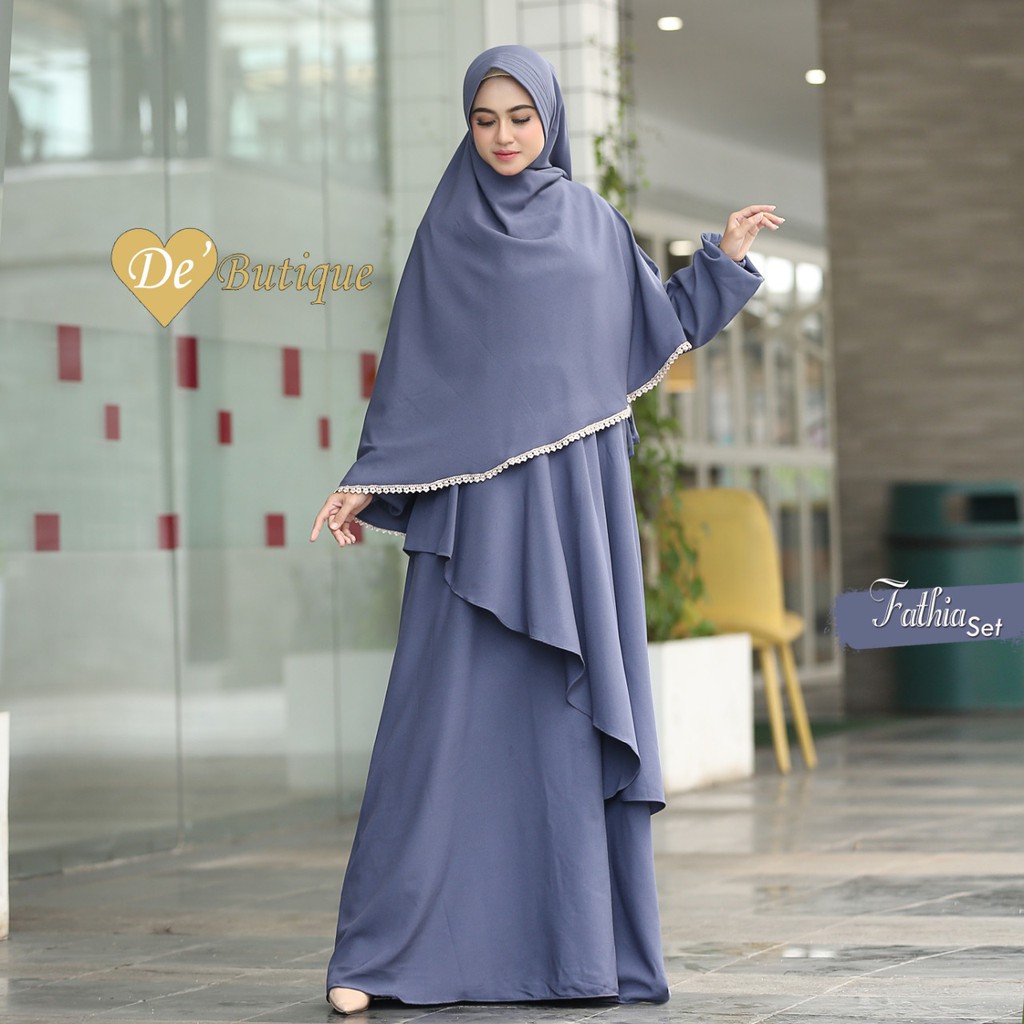 Gamis set khimar SHANUM ORI ALEYA DAN FATHIA polos renda muslim wanita cod murah lembut adem