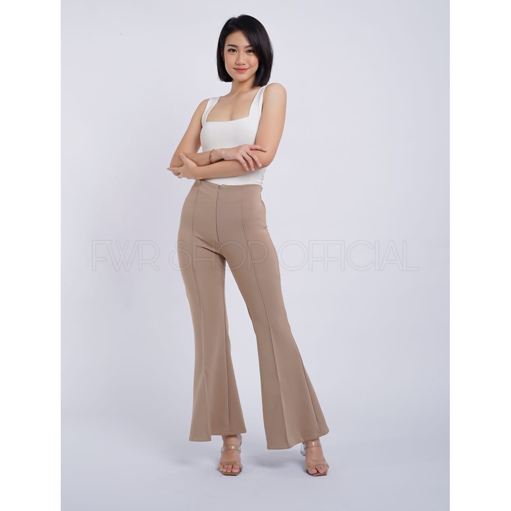 FWR - Celana Cutbray Highwaist Zipper Scuba list depan 2191