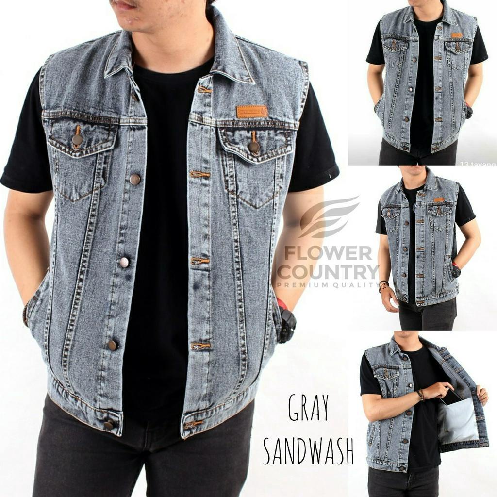 Rompi Pria Jeans Sandwash -Rompi Pria Bermotor-Rompi Sandwash Jeans Pria Musim Dingin