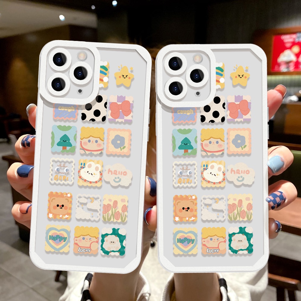 Soft Case TPU Motif Doodle Kotak Shockproof Untuk iPhone 13 Pro Max 11 12 Pro X XS Max 7 8 Plus SE 2020