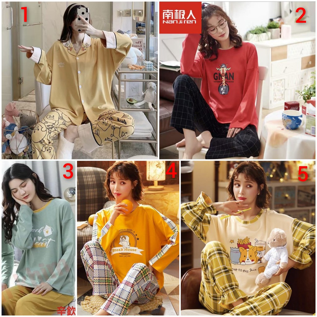 Baju tidur piyama lengan panjang celana panjang bahan kaos import PPkaos068