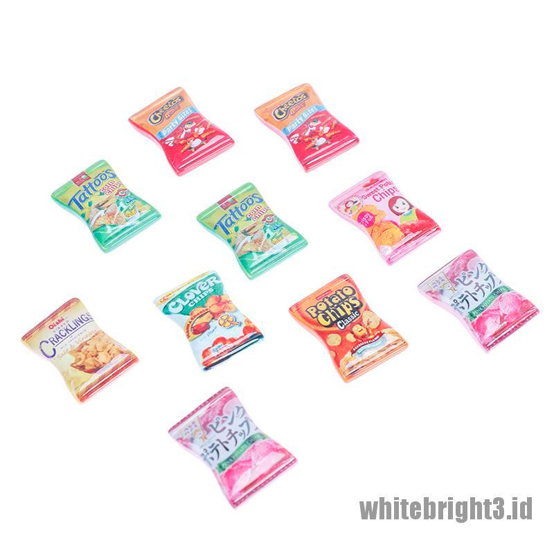 (white3) 10pcs / set Mainan Miniatur Keripik Kentang Untuk Dekorasi Rumah Boneka / Pretend Play DIY