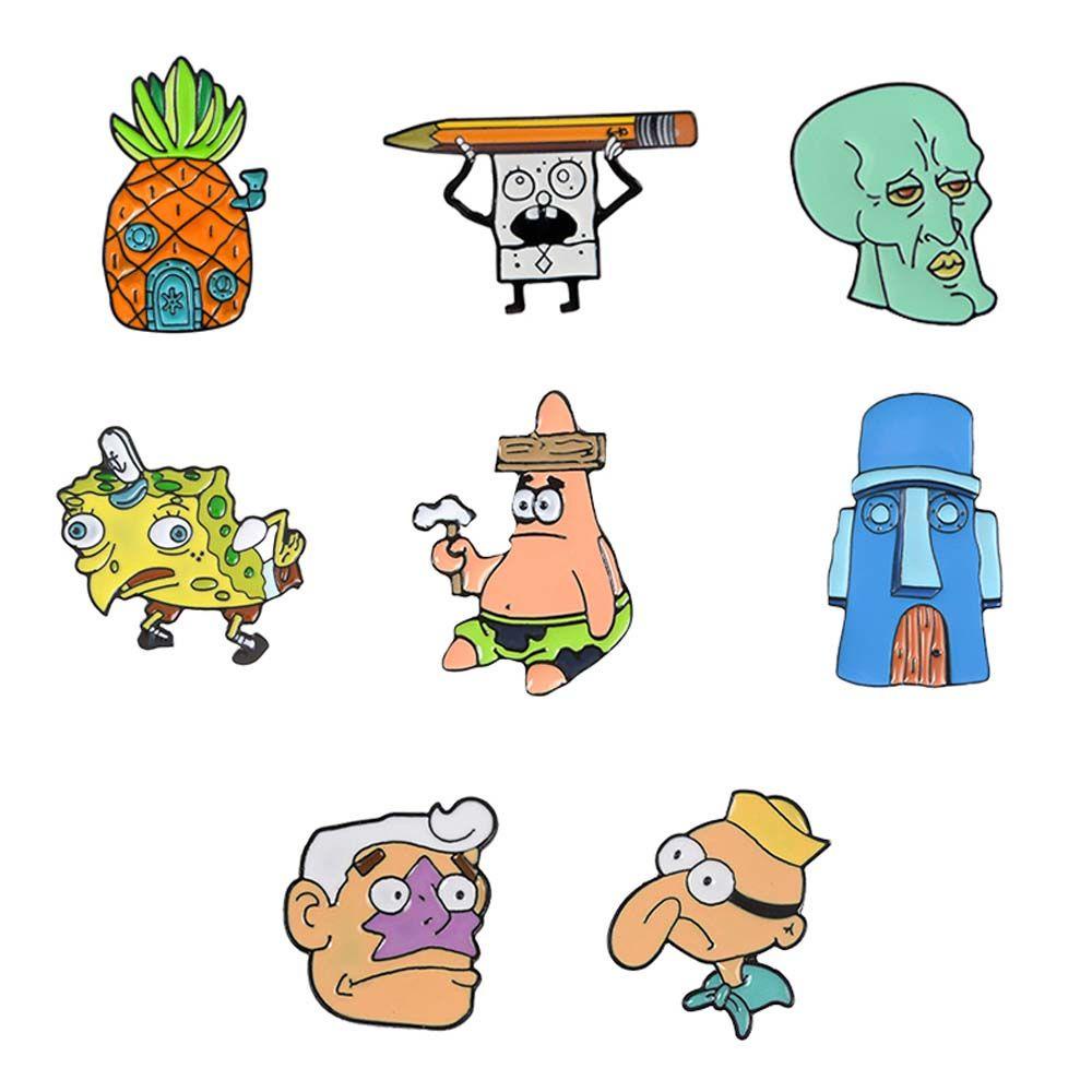 MXBEAUTY Spongebob SquarePants Ransel Hadiah Untuk Wanita Pria Hadiah Untuk Anak-Anak Patrick Star Perhiasan Aksesoris Bob Pineapple Badge Pin Enamel Pin