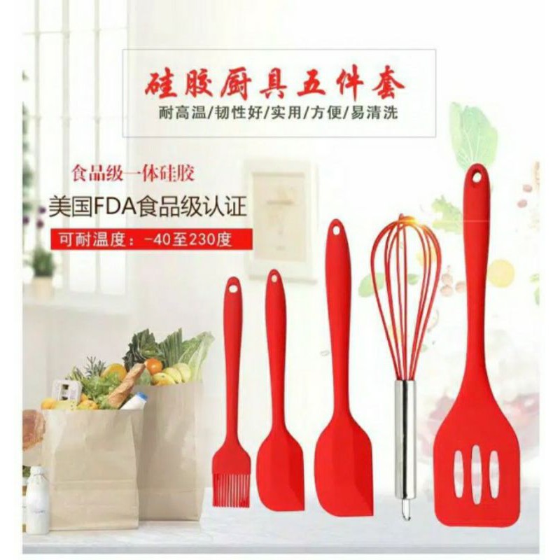 Alat Masak Set Easy Baking Kitchen Set Spatula Silicone Tahan Panas Isi 5pcs