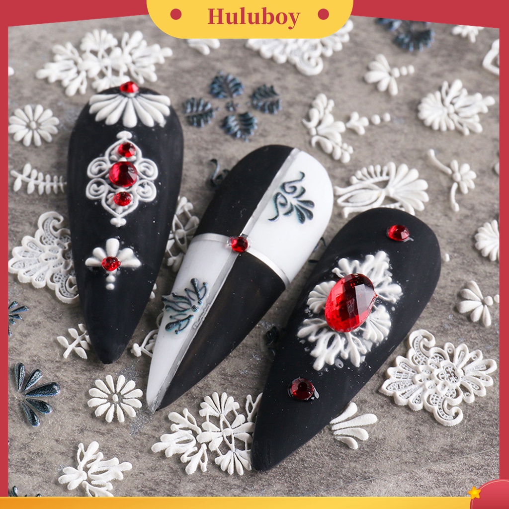 Huluboy Huluboy♡ Stiker Kuku Motif Lace Bunga Ultra Tipis Untuk Nail Art