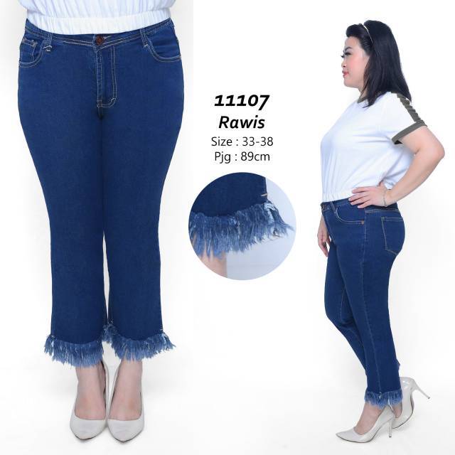  Celana  jeans  Cutbray  rawis rumbai  blue rumbe 11107 Bigsize 