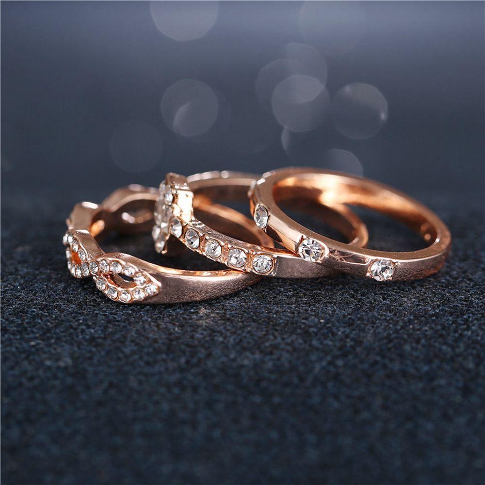 Lily 3Pcs /Set Cincin Set Geometri Bersilang Perhiasan Pesta Gaya Boho Jari Rings