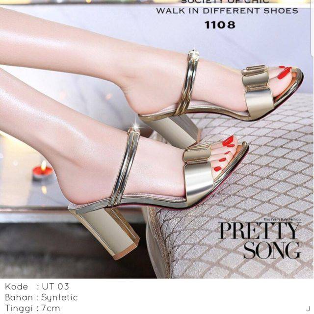 Heels Pesta Wanita Warna Gold UT03