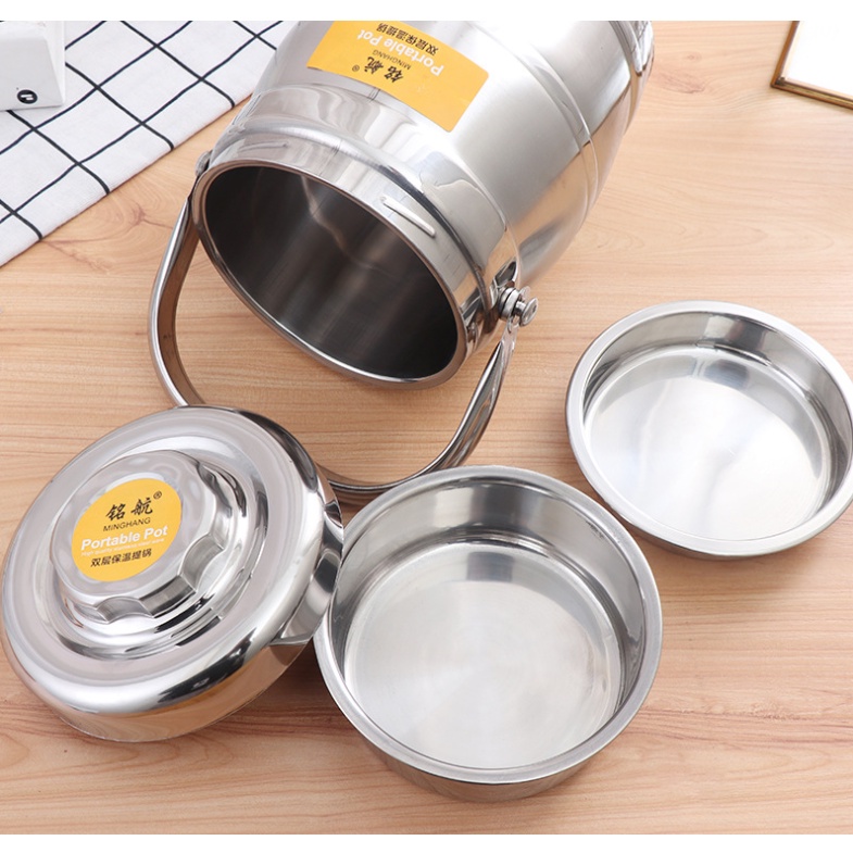 Insulation Barrel 2 Tingkat Stainless Steel  Isolasi Barel Bento  Pot Box Makanan Tetap Hangat Termos Bekal Makanan Tenteng Tangan