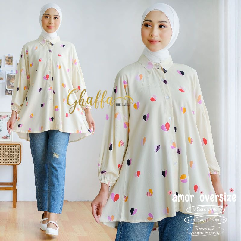 AMOR OVERSIZE BY GHAFFA THE LABEL (Blouse motif) Oversize muslimah modern rekomended