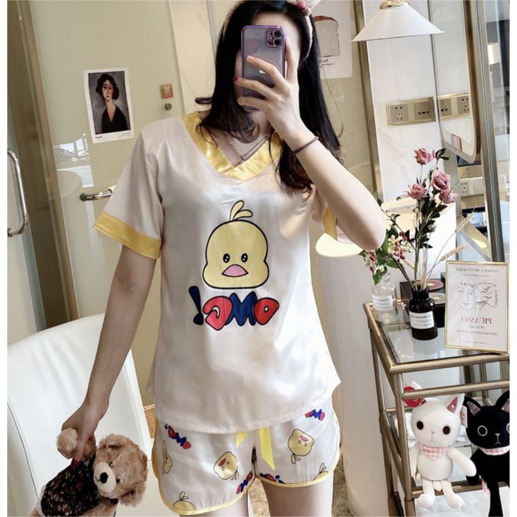Baju Tidur Import HP Satin OMG Piyo / Piyama  Hot Pants / Baju Tidur Lengan Pendek Kode 07