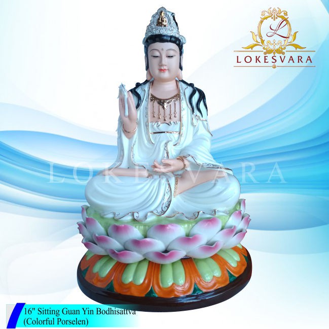 Patung atau Rupang Sitting Guan Yin Bodhisattva (colorful porcelain)