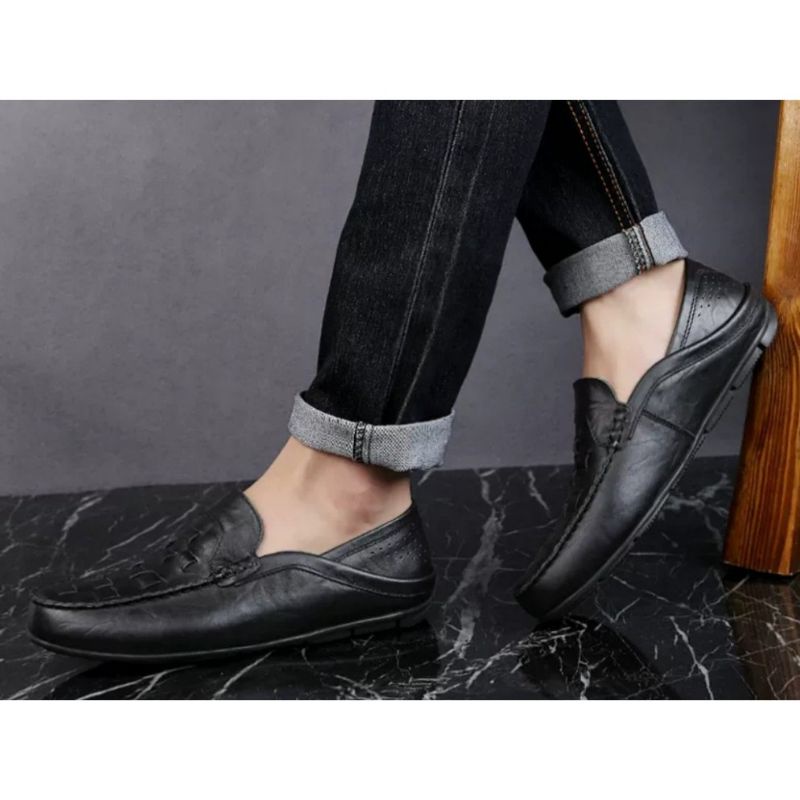 Sepatu Crocodile Pria Slop Kulit Asli Shoes Casual Cowok Keren Slip On Moccasin Pria Pantofel Kerja