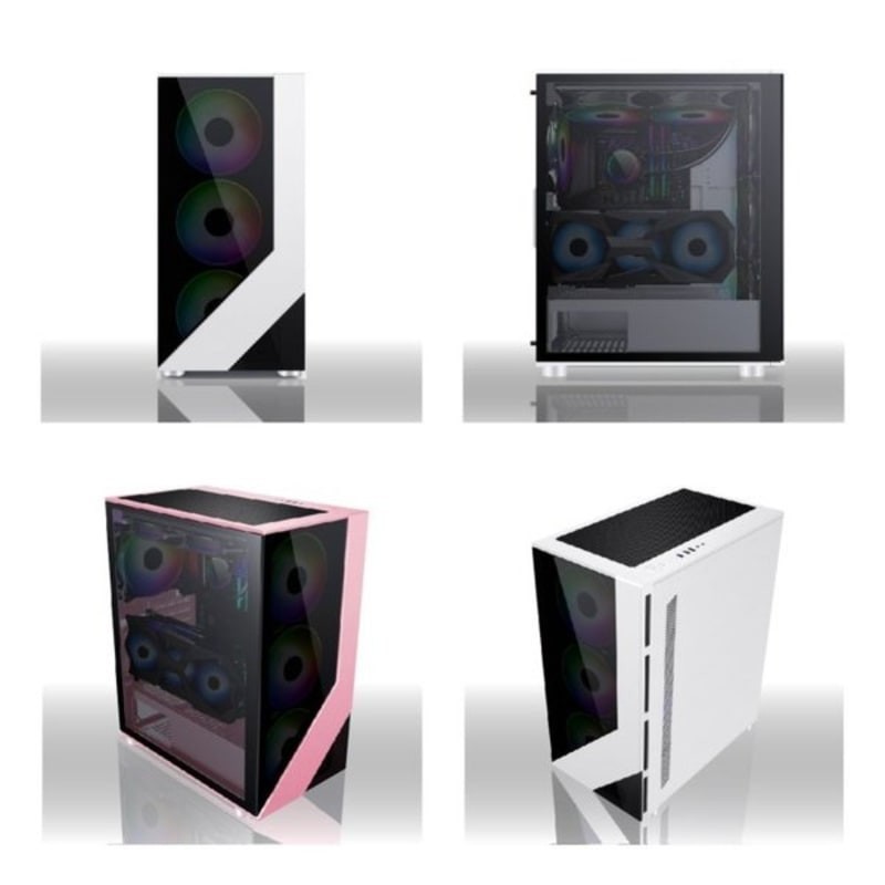ENLIGHT RAMPAGE TEMPERED GLASS GAMING CASE (BLACK pink or BLACK White)