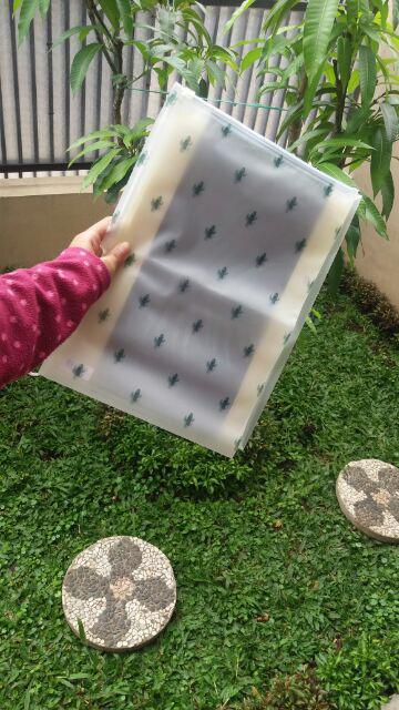 Cactus Zipper Storage Bag / Kantong Plastik Putih Transparan Serba Guna Motif Kaktus