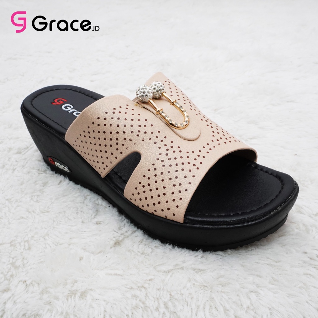 GRACE [SFL-401] Sendal Wedges Wanita Calbi/ Sandal Hak Tinggi Selop Kokop