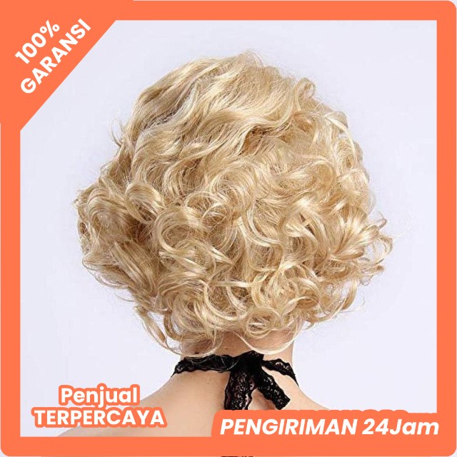 Wig Rambut palsu ikal blonde pendek marilyn merlin monroe